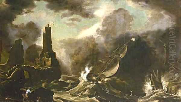 A stormy seascape with Jonah and the Whale Oil Painting by Agostino Tassi