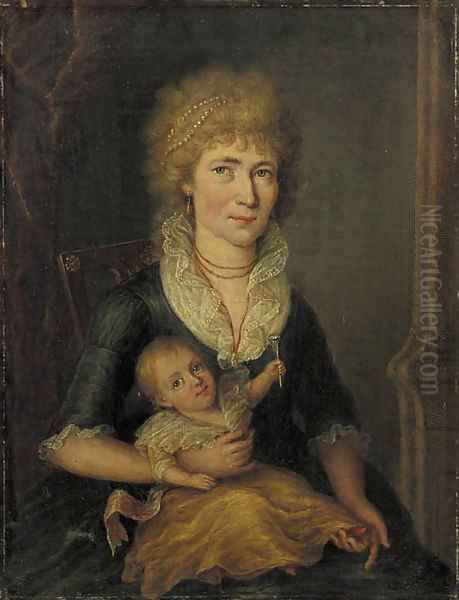 Portrait of a woman with her child on her lap Oil Painting by Johann Friedrich August Tischbein