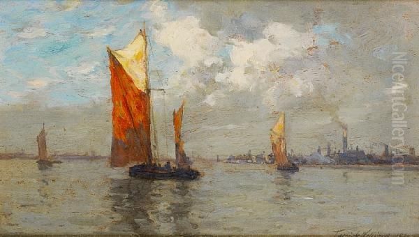 Barges In Light Airs, Probably On The Medway Oil Painting by Terrick John Williams