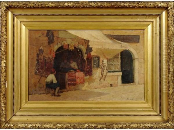 A Street Bazaar Oil Painting by Terrick John Williams