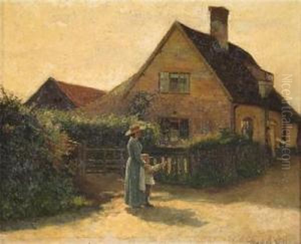 A Mother And Son By A Cottage Oil Painting by Terrick John Williams