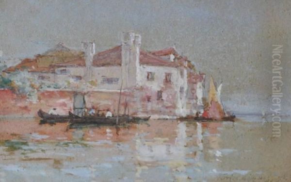 Boats And Riverside Buildings Oil Painting by Terrick John Williams