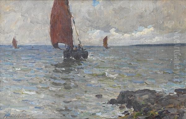 Fishing Boats Heading For Home Off The Cornish Coast Oil Painting by Terrick John Williams