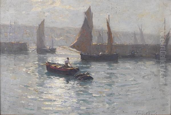 Newlyn Harbour Oil Painting by Terrick John Williams