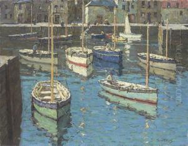 A Blue Day, Mevagissey Oil Painting by Terrick John Williams