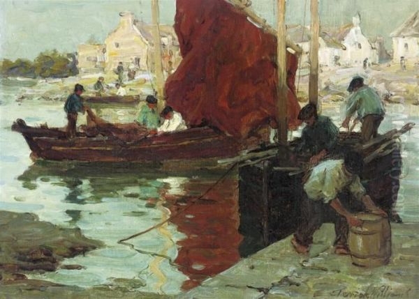 A Corner Of The Quay, Concarneau Oil Painting by Terrick John Williams