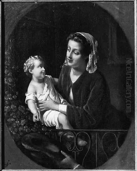 A mother and child on a balcony Oil Painting by Johann Friedrich August Tischbein