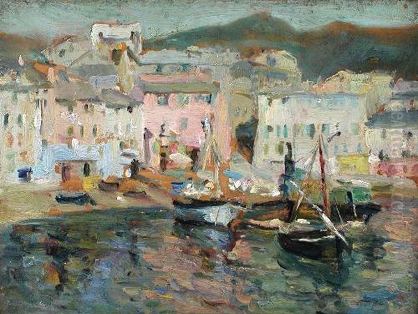 Cornish Harbour Scene Oil On Board 22 X 31cm Provenance:private Collection Oil Painting by Terrick John Williams