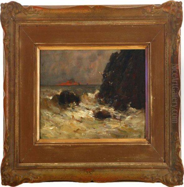 A Rocky Coastal Scenery Oil Painting by Terrick John Williams