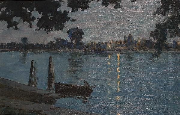 Moonlit River Scene Oil Painting by Terrick John Williams