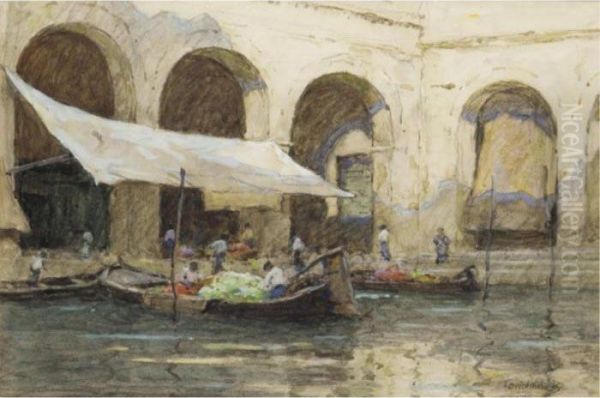 The Fruit Market, Venice Oil Painting by Terrick John Williams