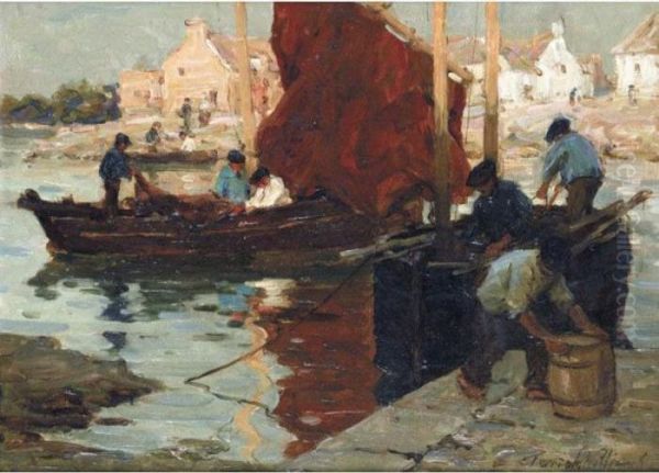 A Corner Of The Quay, Concarneau Oil Painting by Terrick John Williams