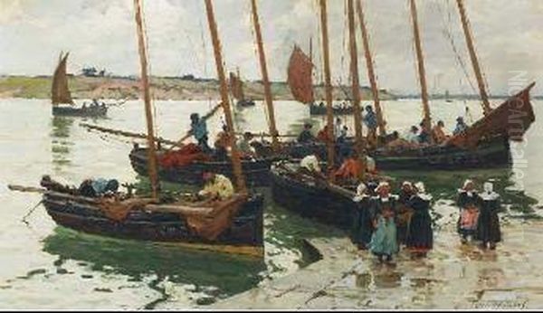 Arrival Of Sardine Boats, Concarneau Oil Painting by Terrick John Williams