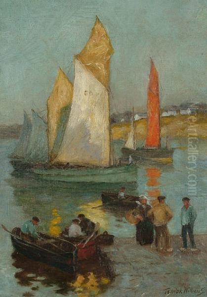 Harbour Scene With Figures On The Jetty Oil Painting by Terrick John Williams