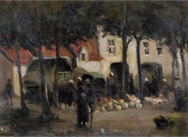 Continental Market Scene Oil Painting by Terrick John Williams