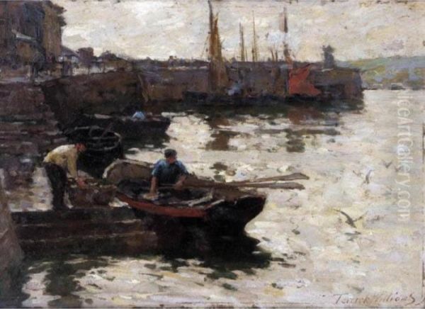 Harbour Scene Oil Painting by Terrick John Williams