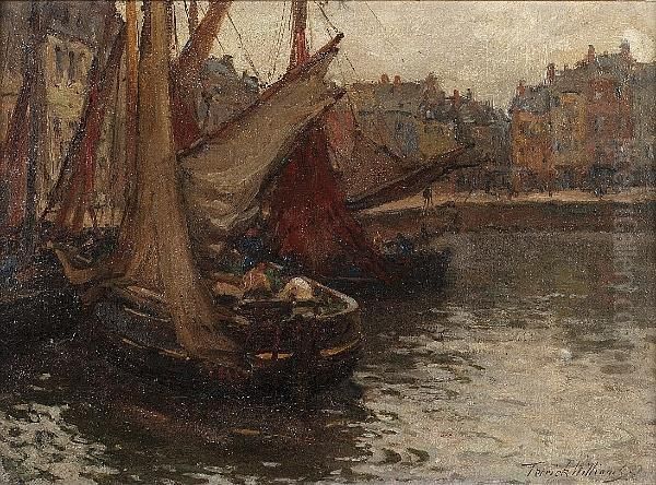 A Continental Harbour Oil Painting by Terrick John Williams