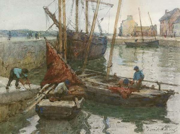 The Harbour At Concarneau Oil Painting by Terrick John Williams