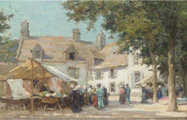 Market Place, Concarneau Oil Painting by Terrick John Williams