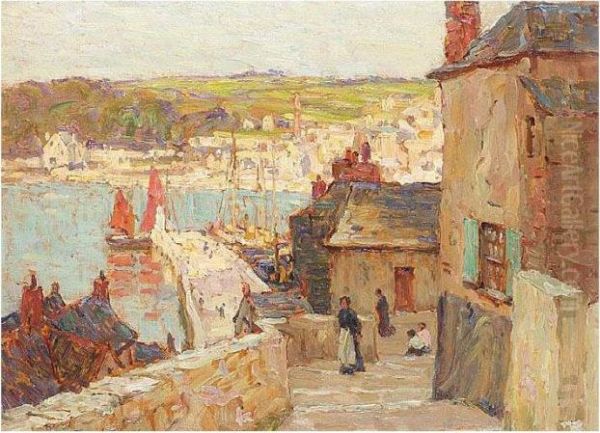 A Cornish Harbour Oil Painting by Terrick John Williams