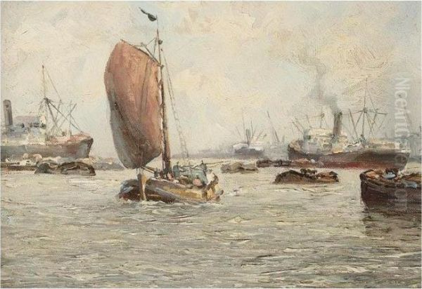 Harbour Scene Oil Painting by Terrick John Williams