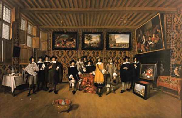 A group portrait of twelve gentlemen in an interior Oil Painting by Gillis Van Tilborch