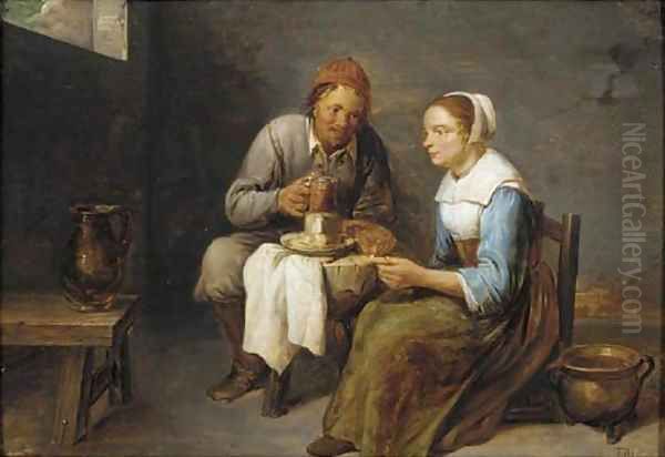 A couple sitting and having a meal Oil Painting by Gillis Van Tilborch