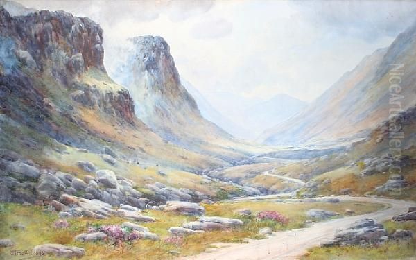 Llanberis Pass, A Mountainous Landscape Oil Painting by Warren Williams