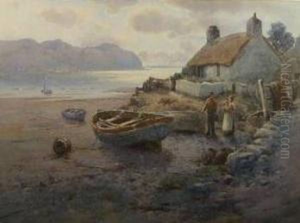 Coastal Scene With Cottage Oil Painting by Warren Williams