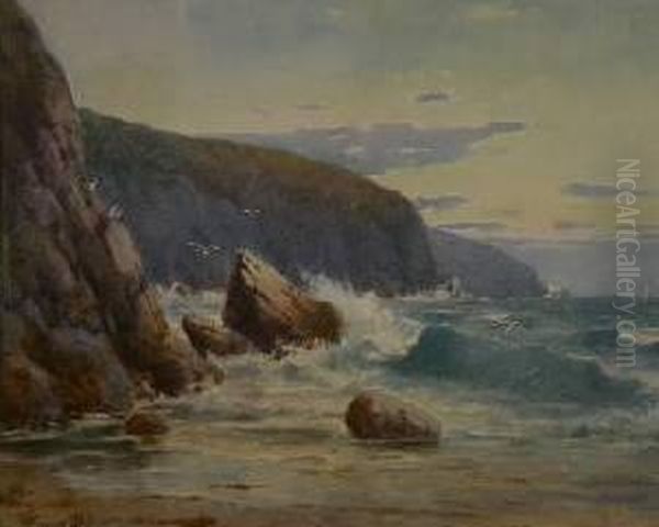 Stormy North Wales Coastal Scene Oil Painting by Warren Williams