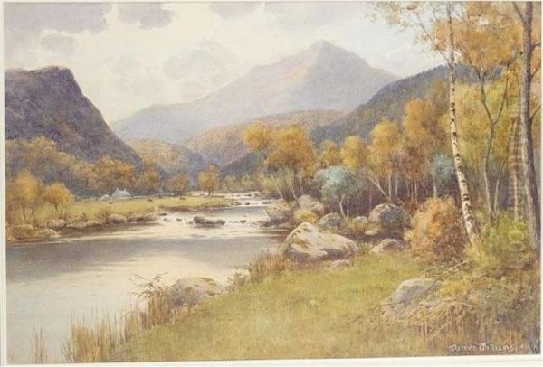 River Conway With A Cottage And Cattle Grazing In The Distance Oil Painting by Warren Williams