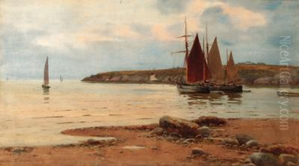 Preparing To Sail; And Setting The Lobster Pots Oil Painting by Warren Williams