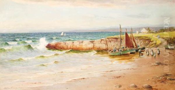 Landing The Catch At Modfre Bay, Anglesey Oil Painting by Warren Williams