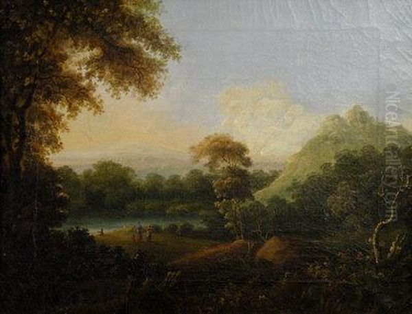 An Extensive River Landscape With Distant Castle Oil Painting by Richard Wilson