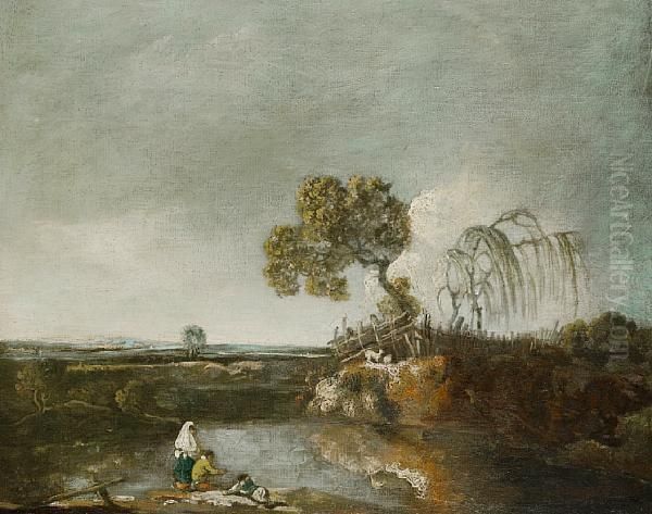 Figures By The River Severn Oil Painting by Richard Wilson