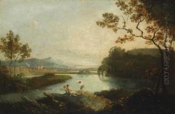 A Landscape With Figures Oil Painting by Richard Wilson