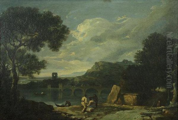 Landscape With Figures By Lake Avernus Oil Painting by Richard Wilson