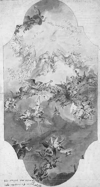 The Assumption of the Virgin with the Fall of the Rebel Angels A study for a ceiling decoration Oil Painting by Bartolommeo Tarsia