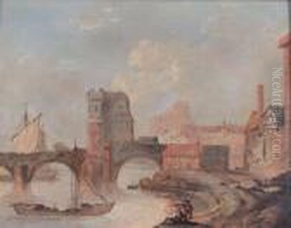 'the Old Welsh Bridge Oil Painting by Richard Wilson