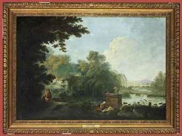 Solitude: A Wooded Landscape With Hermits Oil Painting by Richard Wilson