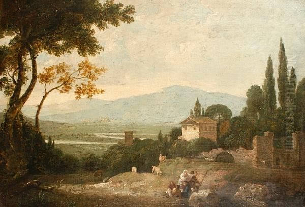 Figures In An Italianate Landscape Oil Painting by Richard Wilson