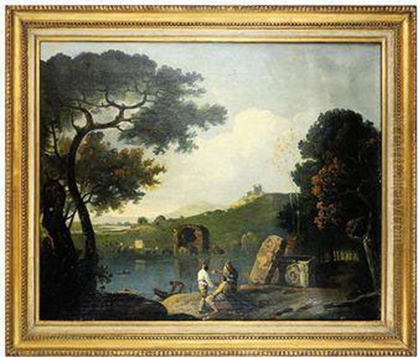 Figures In An Arcadian Landscape With Ruins Oil Painting by Richard Wilson