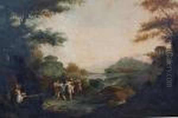 Classical Landscape With Bacchanaliandancers Oil Painting by Richard Wilson