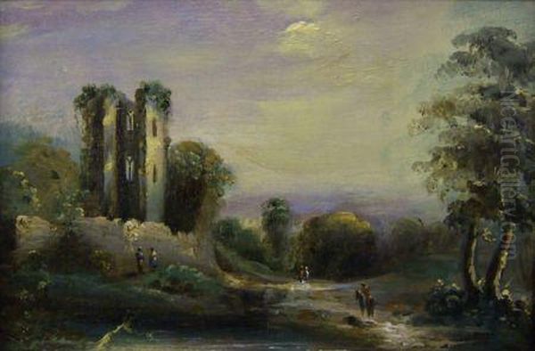 Igures Before A Ruined Abbey Oil Painting by Richard Wilson