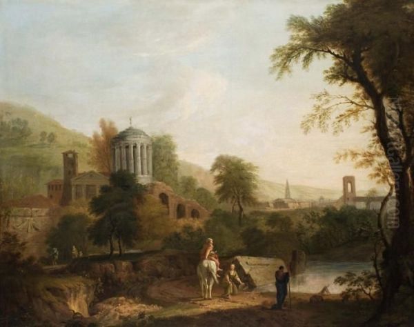 Paesaggio Con Cavalieree Architetture Oil Painting by Richard Wilson