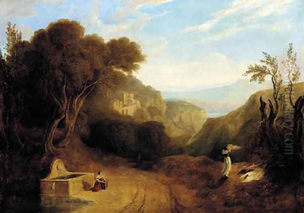 An italianate landscape with figures on a path Oil Painting by Joseph Mallord William Turner