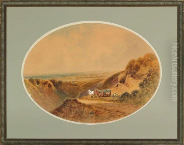 Figures With Horse Drawn Cart Working In The Hillside Oil Painting by Edmund Morison Wimperis