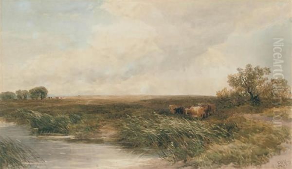 Cows Grazing By A Stream Oil Painting by Edmund Morison Wimperis