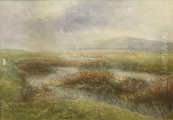 Figure By A Moorland Pool Oil Painting by Edmund Morison Wimperis