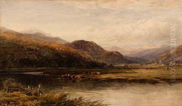 Extensive Lakeland With Cattle Oil Painting by Edmund Morison Wimperis